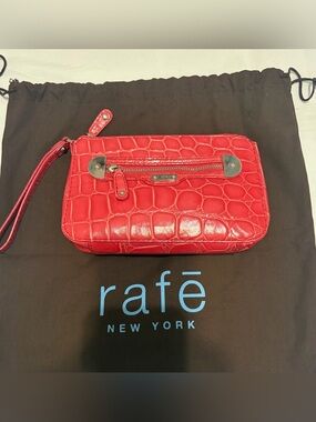 Rafē New York Hot Pink Croc-Embossed Leather Wristlet Clutch